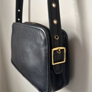 Vintage Black Leather Coach Shoulder Bag